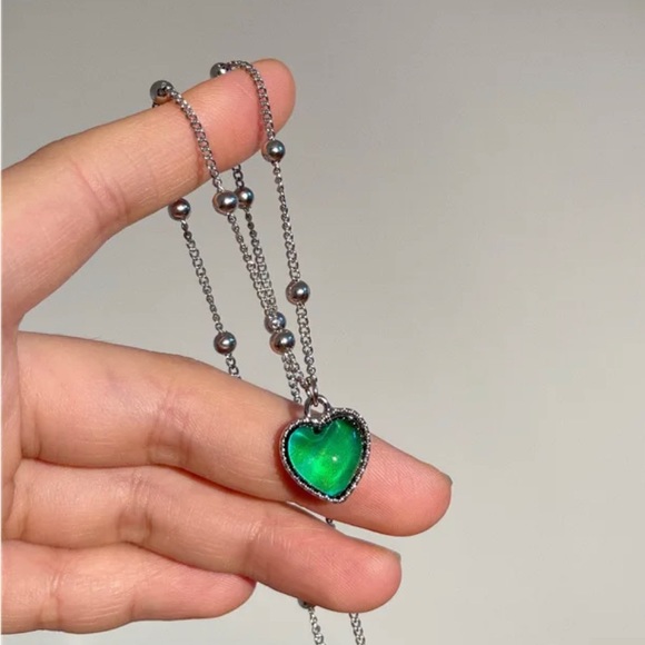 Fashionable Stainless Steel Necklace Color Changing Heart-Shaped Mood Pendant - Picture 3 of 14